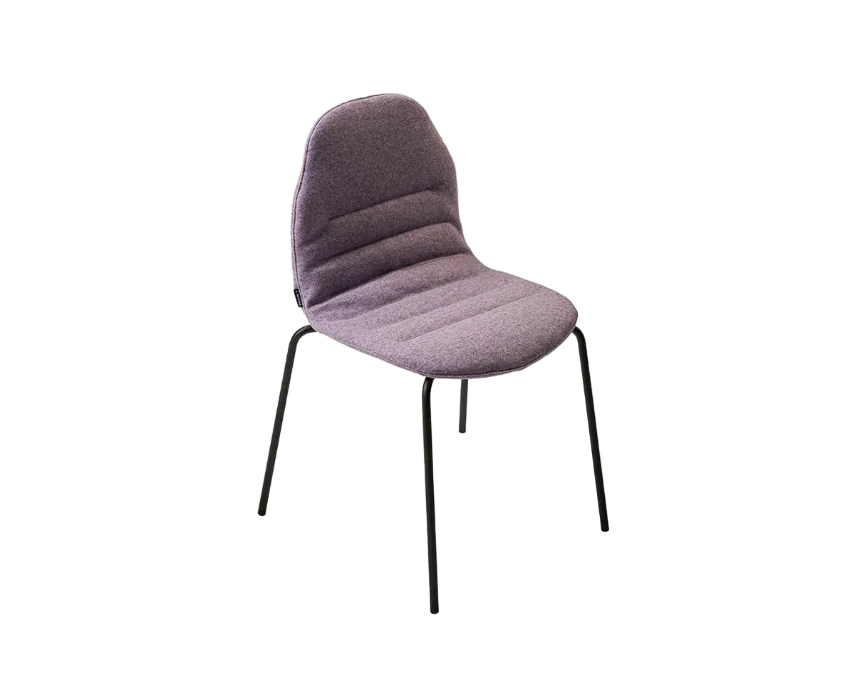 Purple chair with black legs on a white background