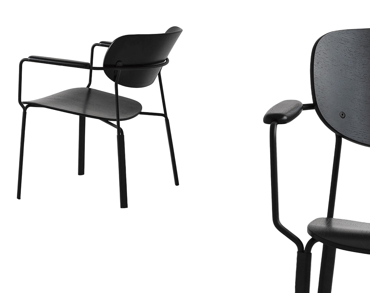 Two black chairs on a white background