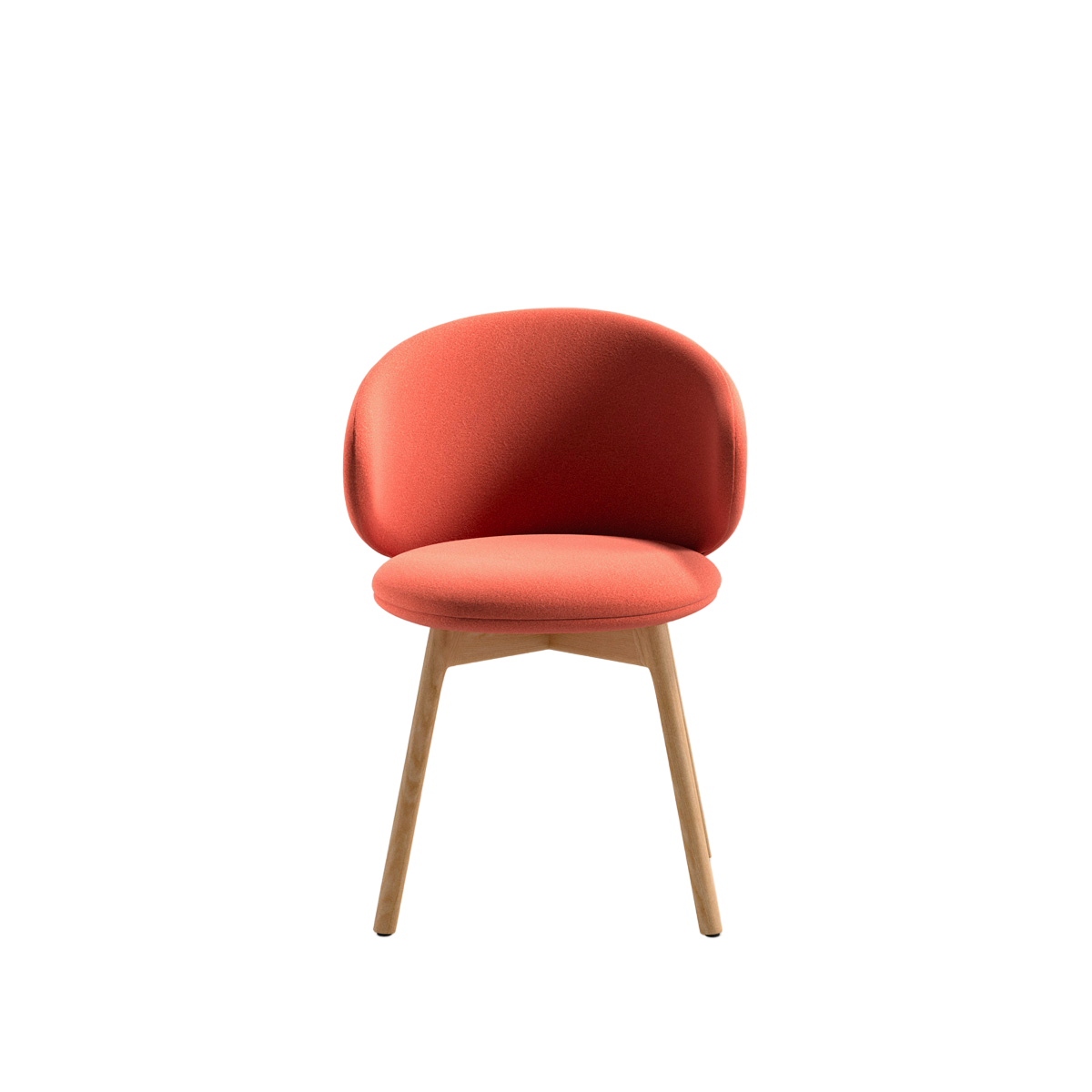 Red chair with wooden legs on a white background