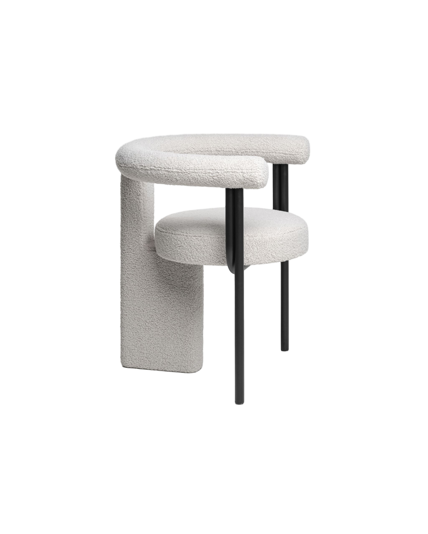 Set of three gray stools with black legs on a white background