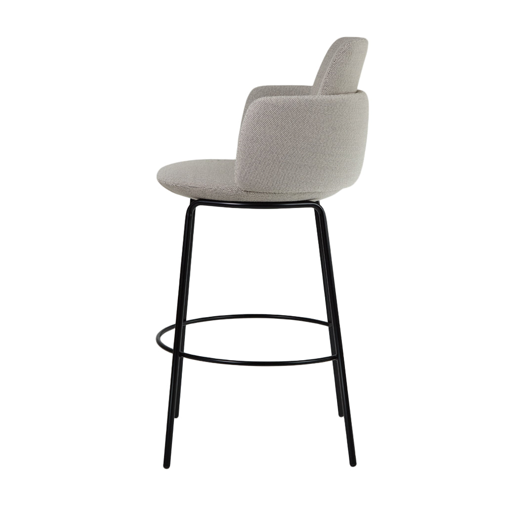 Gray bar stool with black legs on a white background