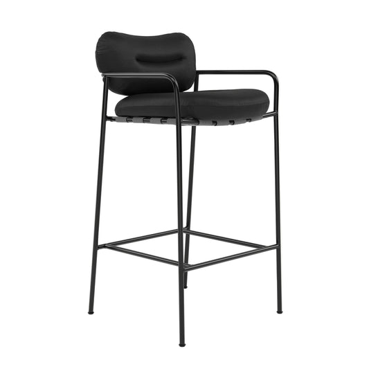 Black bar stool with a modern design on a white background