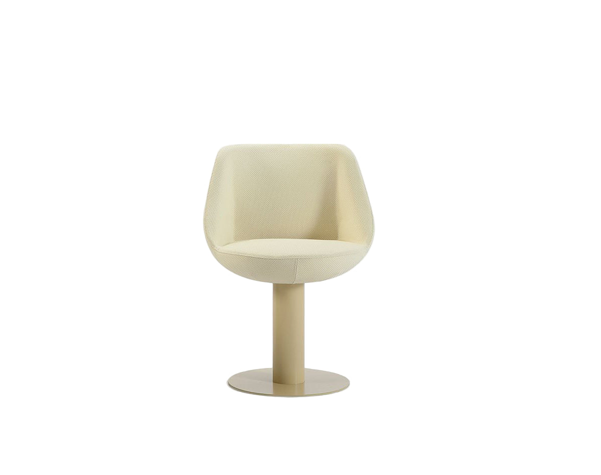 Beige chair with a wooden base on a white background