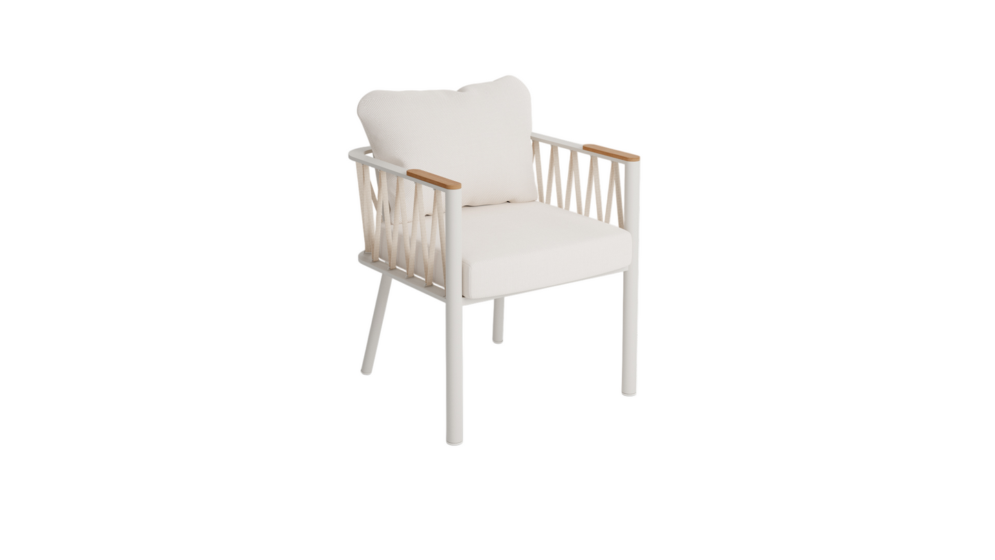 White armchair with wooden armrests on a white background