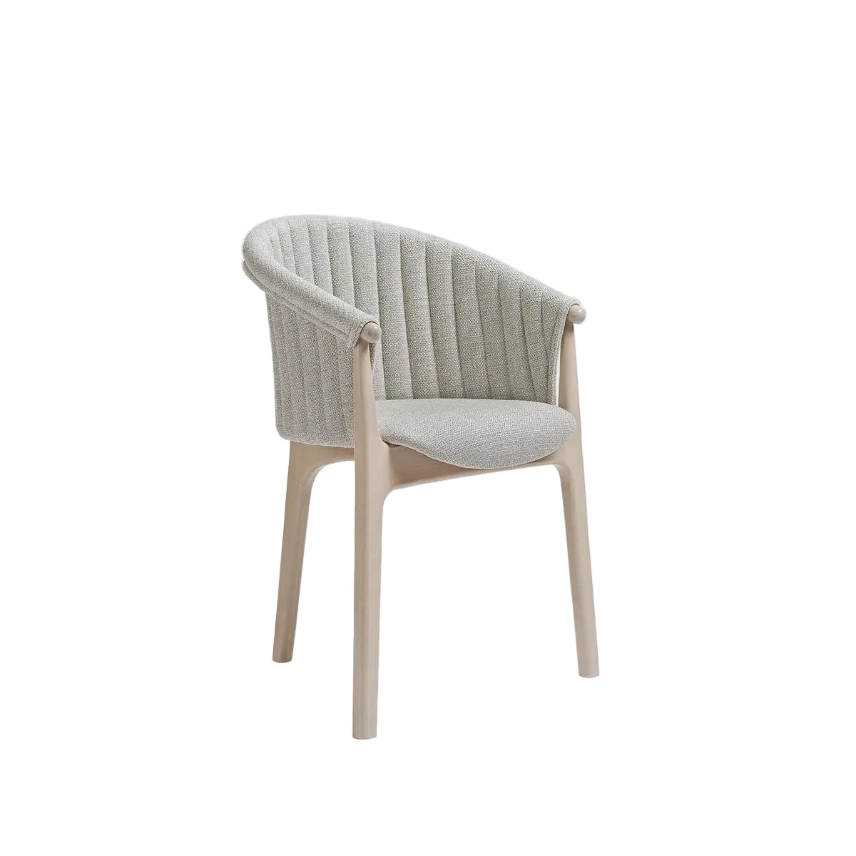 Chair with light gray woven backrest and seat on a white background