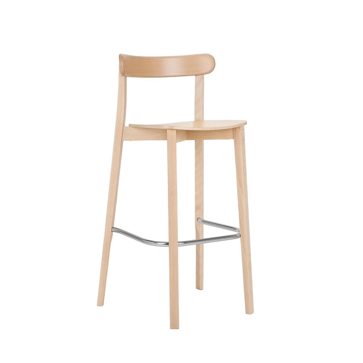 Wooden bar stool with metal legs on a white background