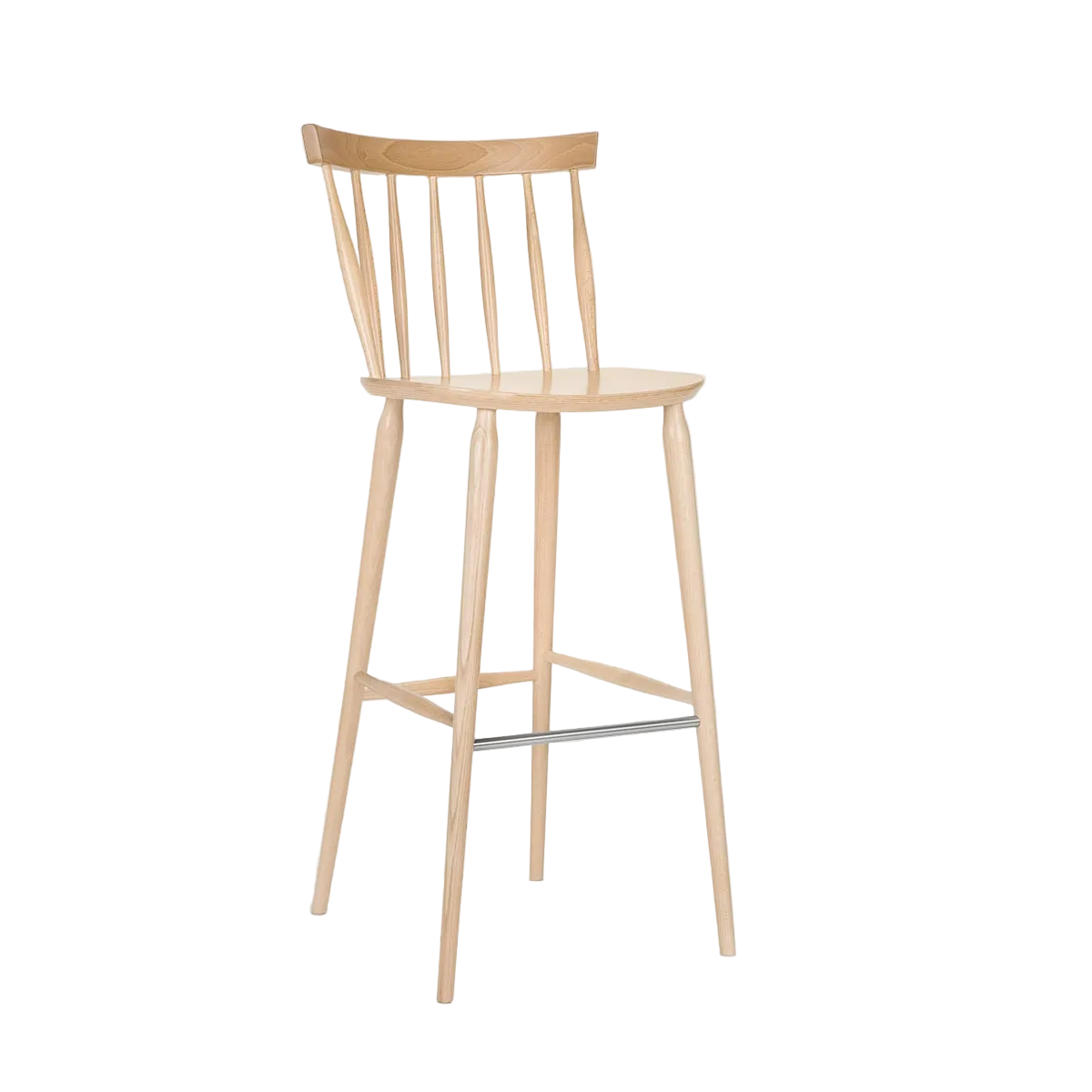 Wooden bar stool on a light gray background