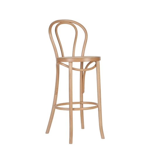 Wooden bar stool on a light gray background