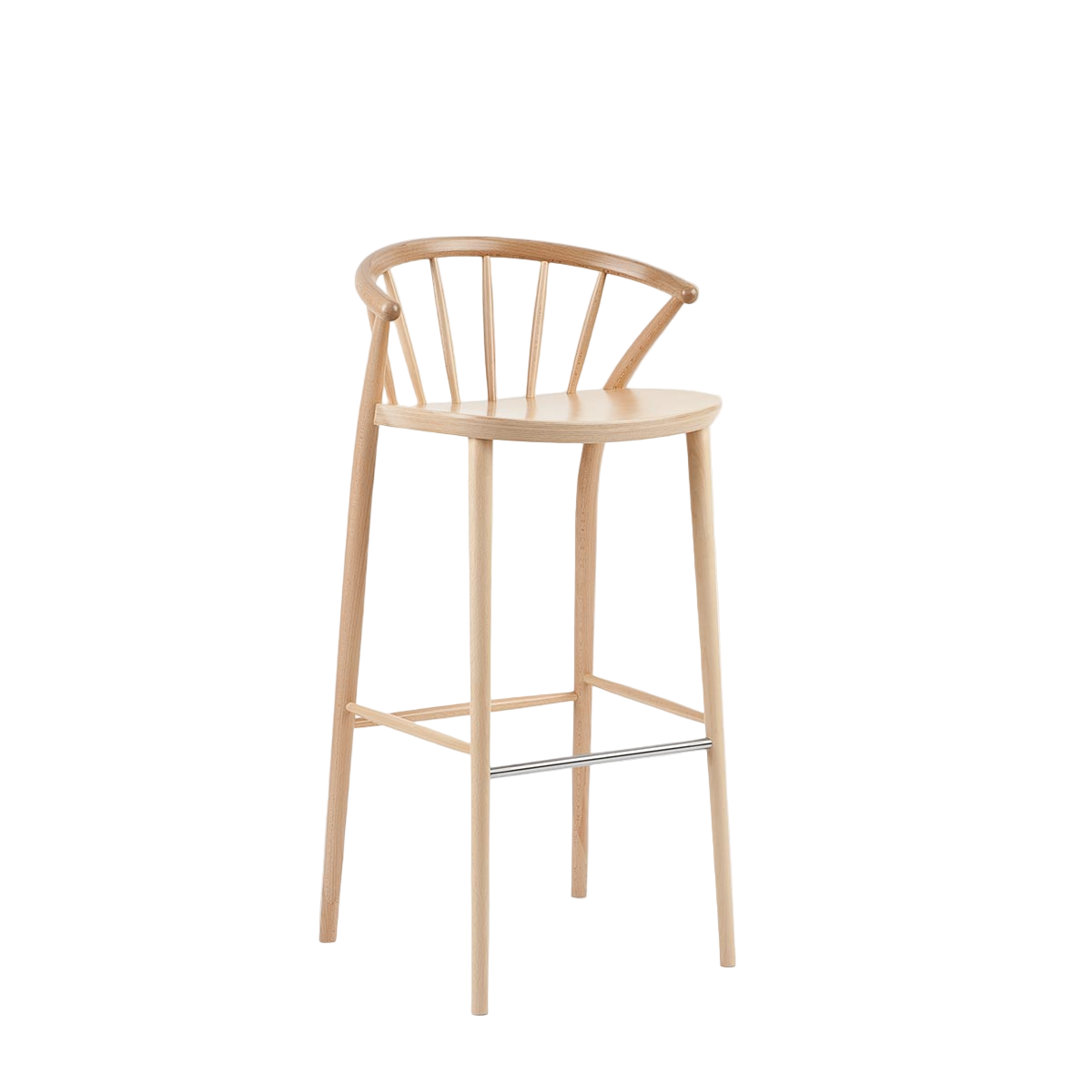 Wooden bar stool on a light gray background