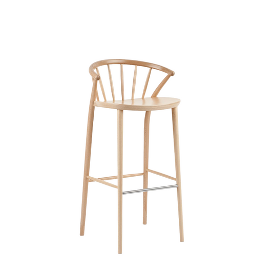 Wooden bar stool on a light gray background