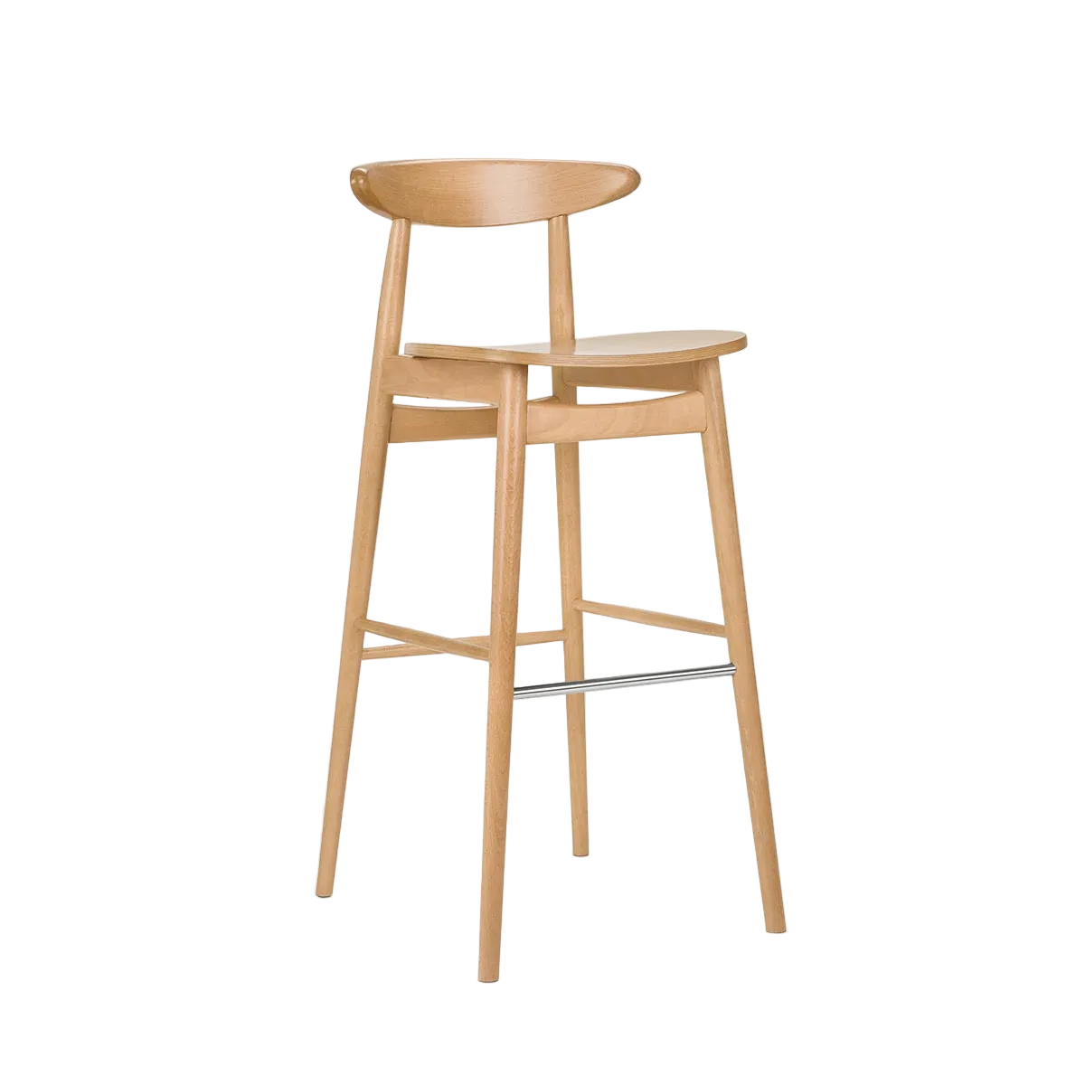 Wooden bar stool on a light gray background