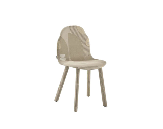 Beige chair with a textured backrest on a white background