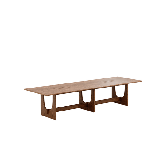 Wooden dining table on a white background