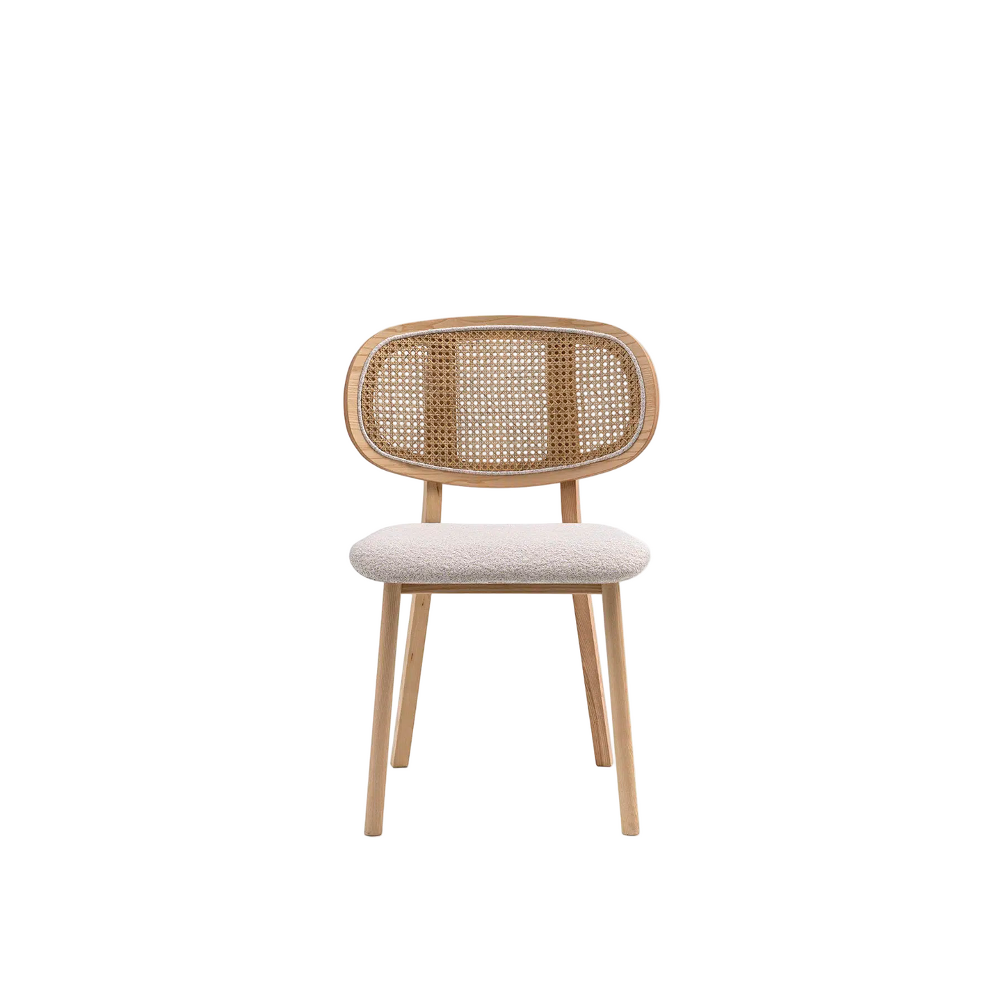 Chair with wicker backrest and upholstered seat on a white background